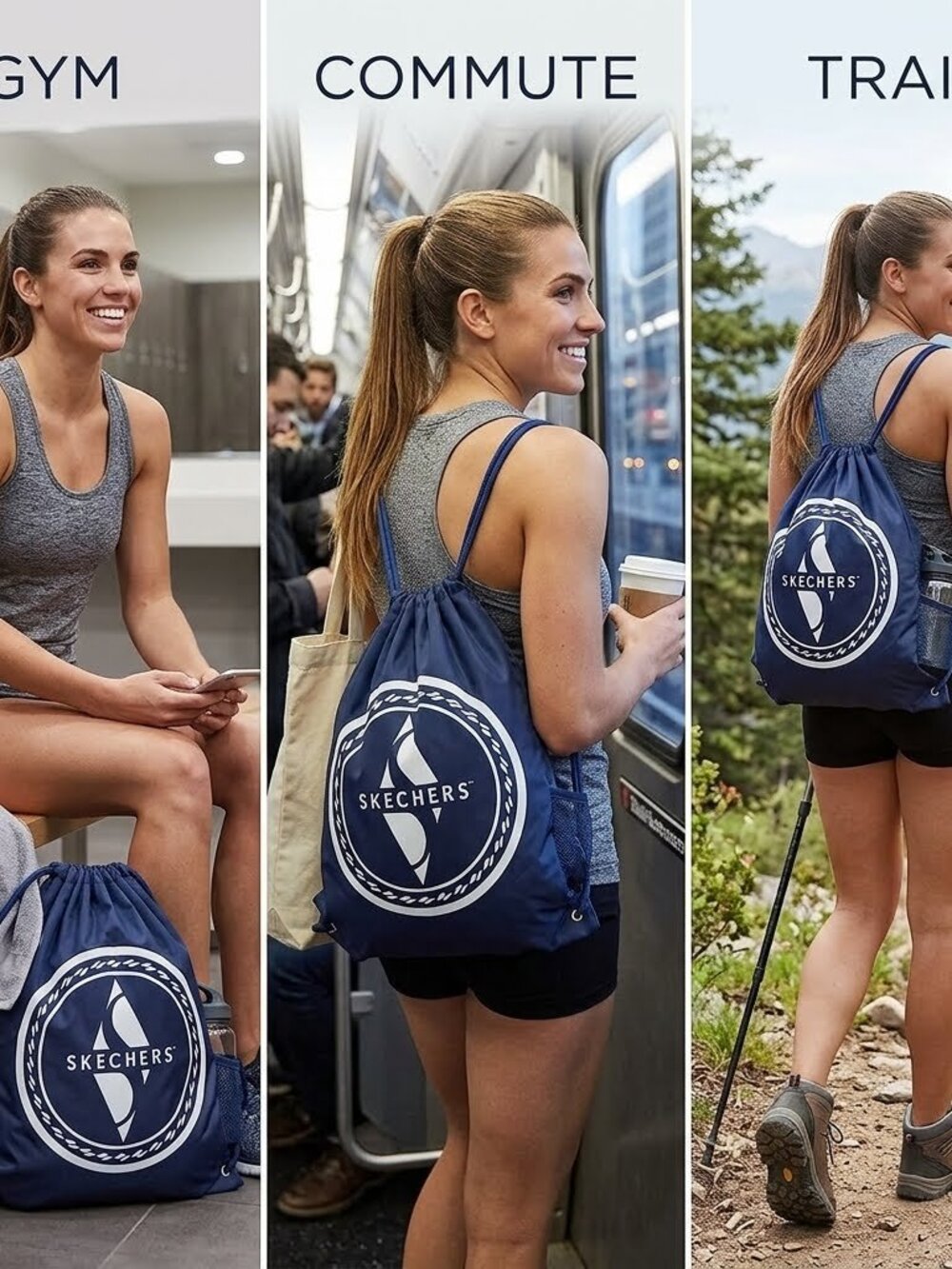 Skechers Navy Blue Nylon Drawstring Backpack Cinch Bag